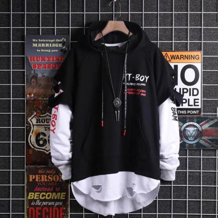 Áo Hoodies Nam Mũ Trùm Đầu Chữ WHAT Phối Giả Hai Lớp Trẻ Trung Thời Trang Đường Phố Phong Cánh  FASHION4MEN AO TOP NAM 90000126