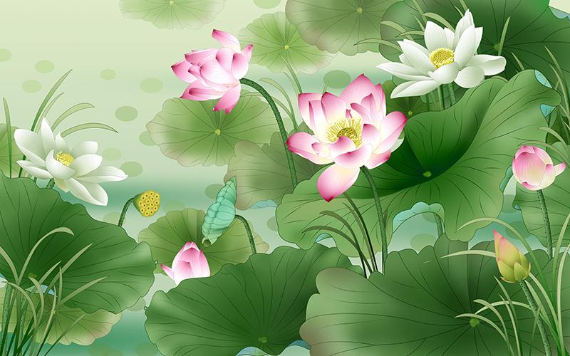 Tranh dán tường VTC Cảnh đẹp hoa sen UD1040 kim sa