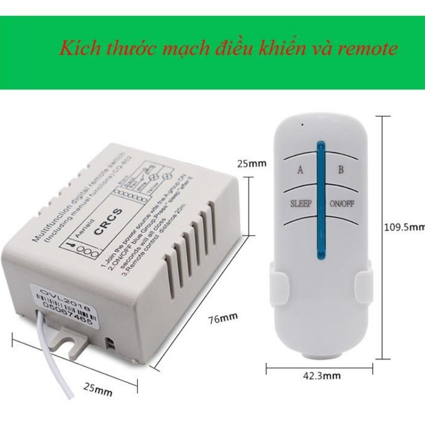 Công tắc điều khiển từ xa RF 2 cổng xuyên tường (tặng đế cài), bộ điều khiển từ xa, dieu khien tu xa