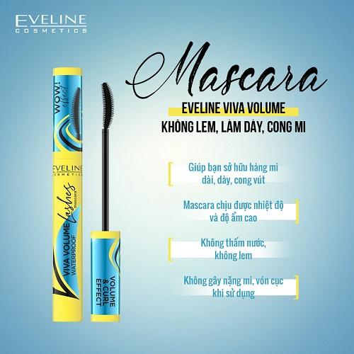 ( Tặng hộp bông tăm Care4u ) Mascara Eveline Viva Volume không lem, làm dày, cong mi 10ML