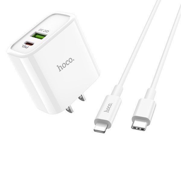 Bộ sạc nhanh 20W hoco C80 có 2 cổng ra 1 USB và 1 Type C
