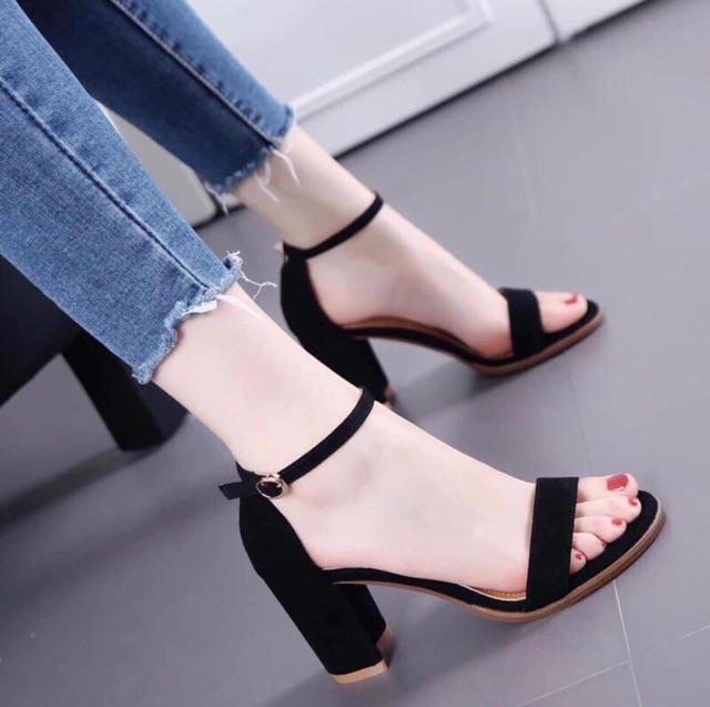 [HCM]Giày cao gót 7 phân đen quai ngang MS - da sáp mờ