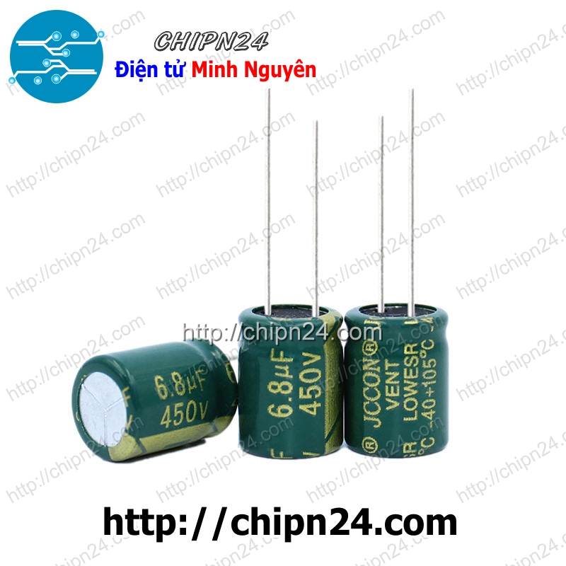 [5 con] (G43.4) Tụ hóa 6.8uF 450V Xanh Lá (10x13mm) Tần số cao