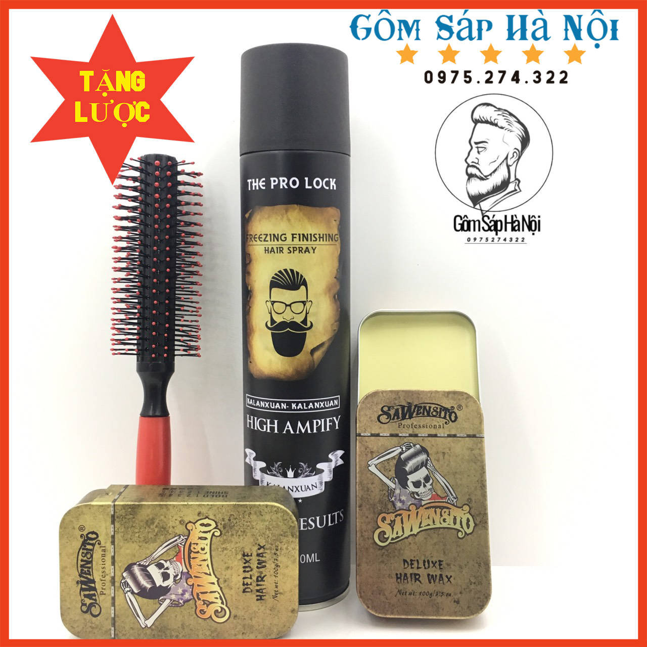 COMBO Gôm Xịt Tóc The Pro Lock High Ampify 420ml +Sáp Sawensito Deluxe Wax (giữ nếp tốt ) Tặng Lược