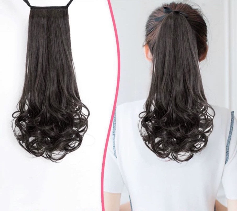 Tóc cột xoăn ngắn tư nhiên- Tóc giả đuôi ngựa xoăn dài 35cm