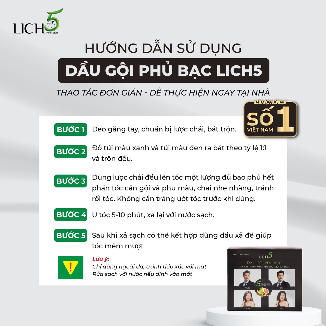 [HCM]COMBO 6 GÓI LICH5 GỘI NHUỘM ĐEN TÓC (COMBO DÙNG THỬ 3 LẦN)
