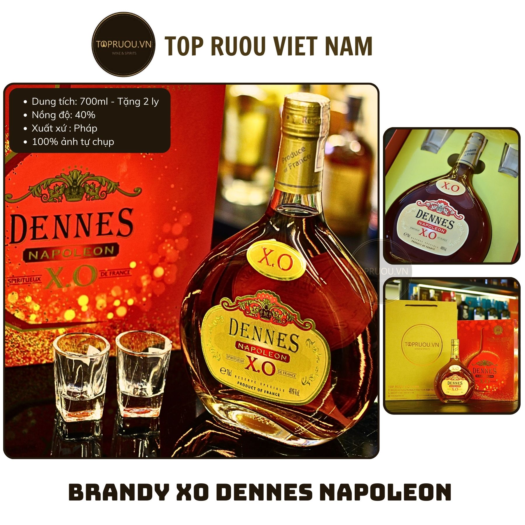 [Kèm Túi Hộp] Brandy XO Napoleon Dennes Dạng Chai - Hộp Quà 700ml [Chính Hãng][Top Rượu VN]