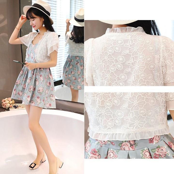 [HCM]Áo khoác ren lửng phối tay 2 lớp
