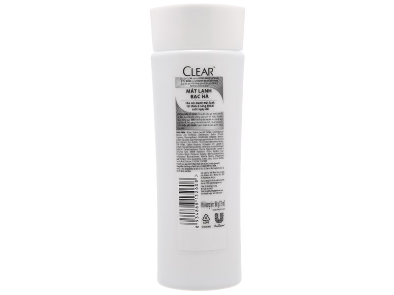 Dầu gội CLEAR bạc hà mát lạnh chai 170g