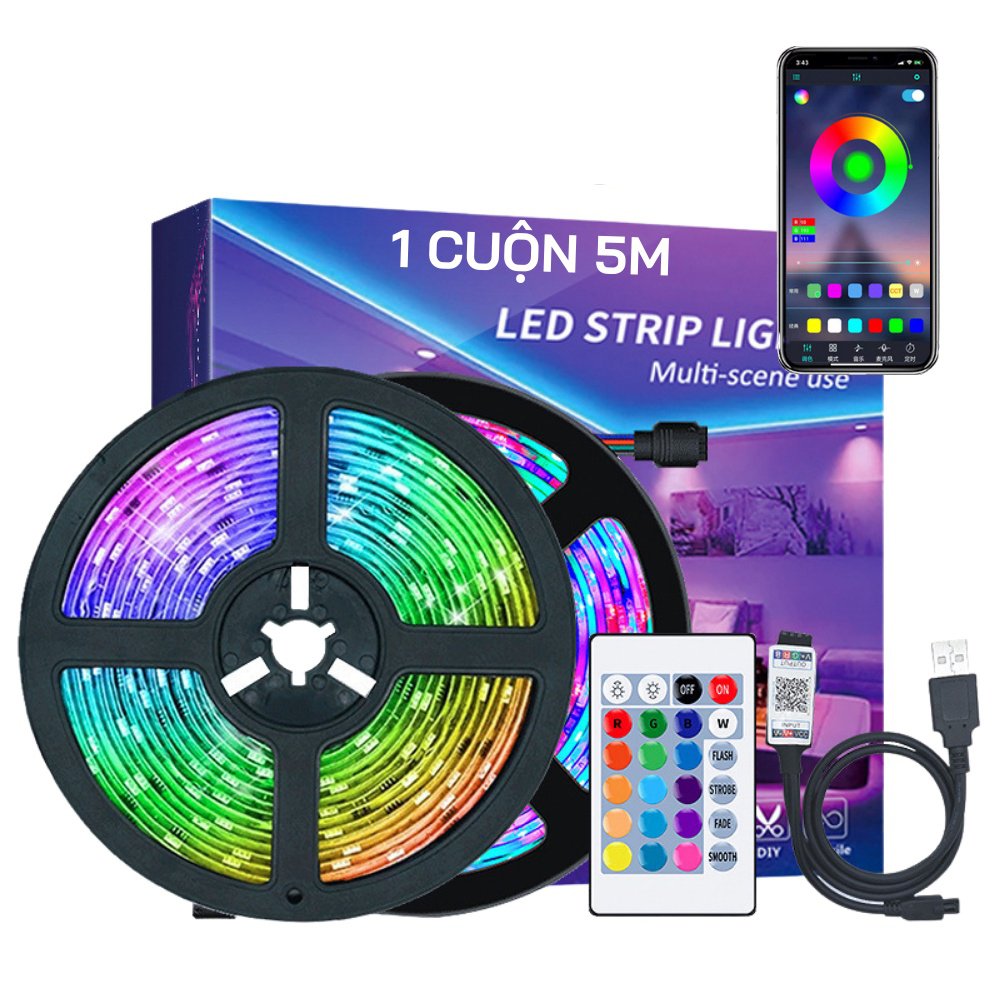 Bộ Dây Đèn LED Đuổi ARGB 5 Mét Dùng APP Nháy theo nhạc TIKTOK, Đèn LED Decor Phòng Ngủ, Trang Trí Nhà Cửa Ngày Lễ Tết