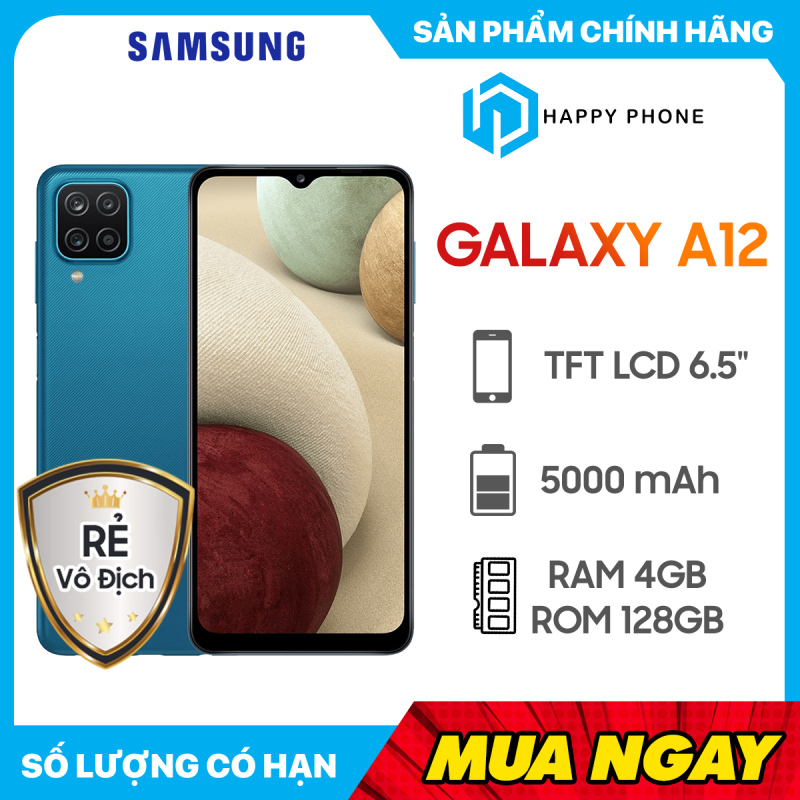 [Trả góp 0%] Điện Thoại Samsung Galaxy A12 (4GB/128GB) - Hàng Chính Hãng, Mới 100%, Nguyên seal | Bảo hành 12 tháng