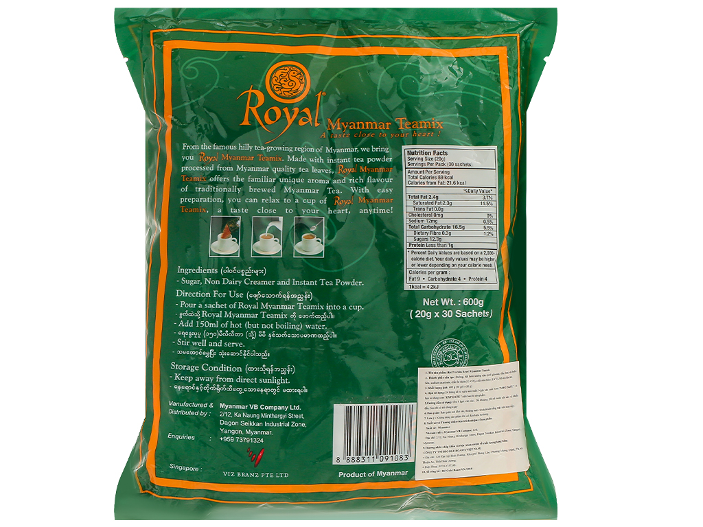 TRÀ SỮA ROYAL MYANMAR TEAMIX 600GR ( 30 GÓI x 20GR ) C