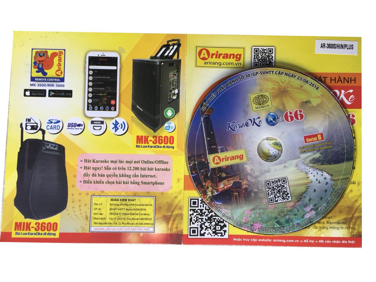 [HCM]Đĩa Karaoke Arirang mới nhất Vol 66 (SERIAL B)