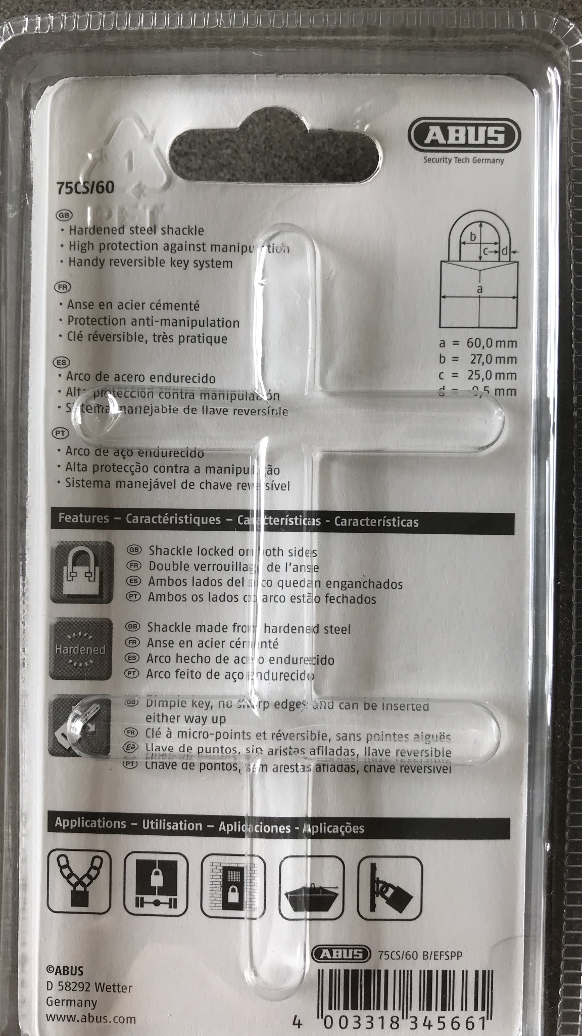 khoá Abus chống cắt (75CS/50)