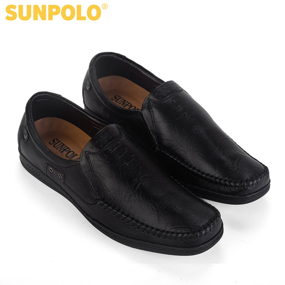 Giày lười giày mọi nam da bò SUNPOLO LS2098 (Đen, Nâu)