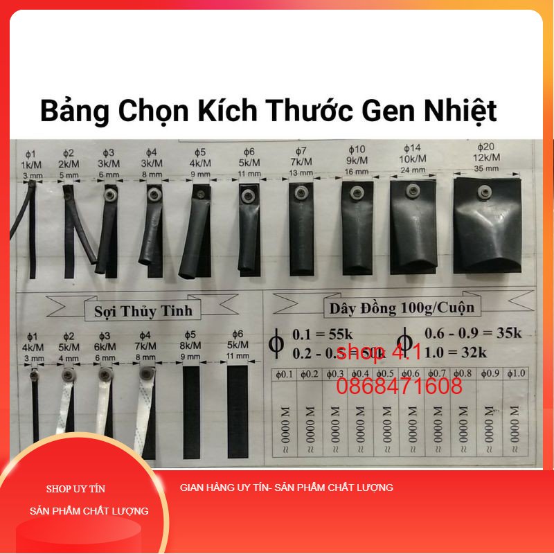 Gen Co Nhiệt Dài 1m đủ loại