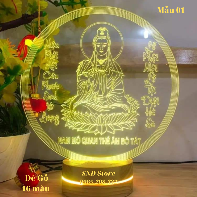 Đèn phật gáo quan âm , dược sư , thích ca, a di đà dạng led có thể đổi màu từ 3 hoặc 16 màu , sử dụng remote, cảm ứng