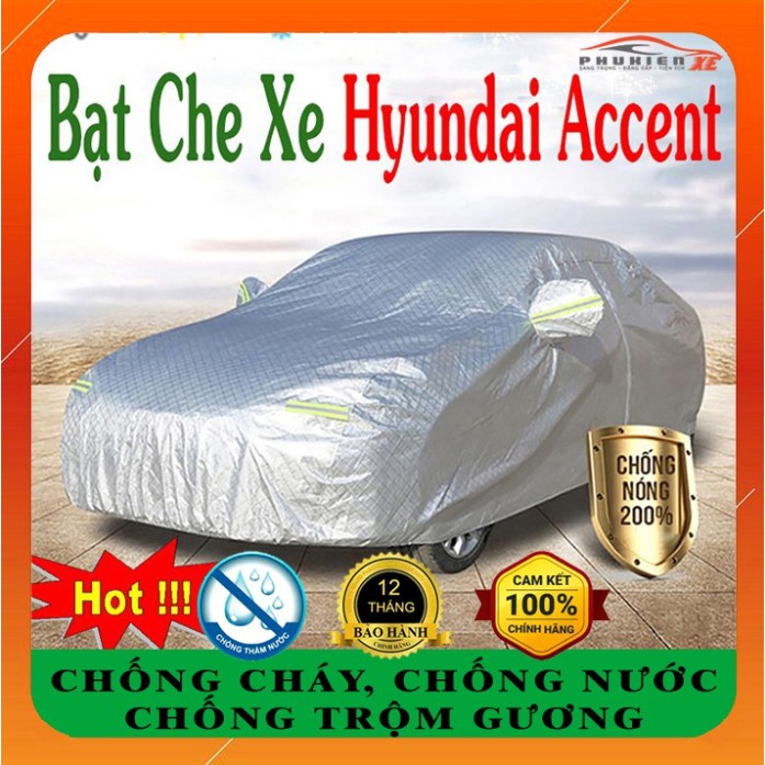 ( size 3M ) Bạt Phủ Ô Tô Hyundai Accent CAO CẤP 3 LỚP Tráng Bạc Cách Nhiệt, Chống Nước, Chống Trộm Gương