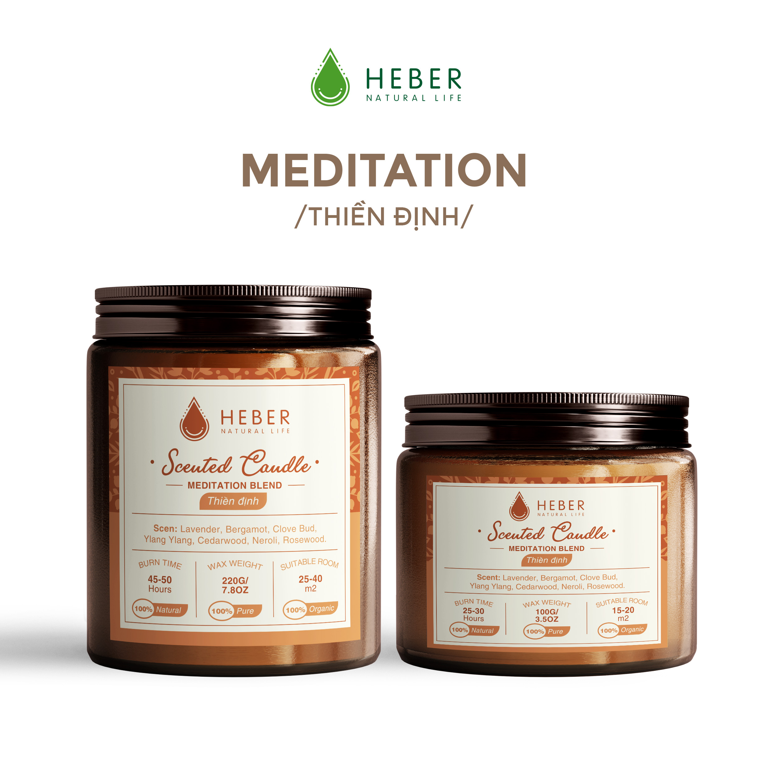  Nến Thơm Thiền Định - Meditation Scented Candle Heber Natural Life Thiên Nhiên Cao Cấp Thơm Phòng Thư Giãn 100g & 220g 