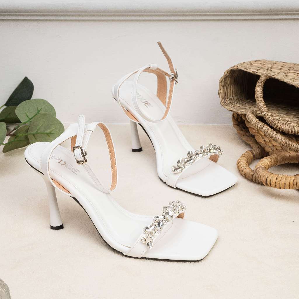 Giày Sandal Cao Gót Nữ 9cm Quai Đính Đá Pixie E156