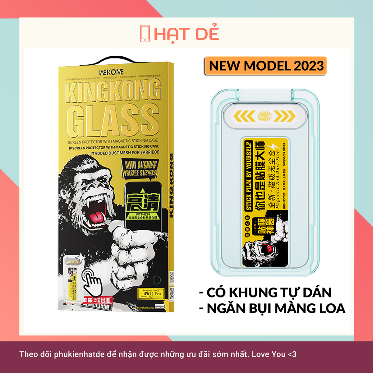 Kính Cường Lực dành cho iphone có Khung Tự Dán KingKong Ngăn Bụi Loa cho X/Xs/XR/XS Max/11/12/13/14/15/Pro/Plus/Pro Max - phukienhatde