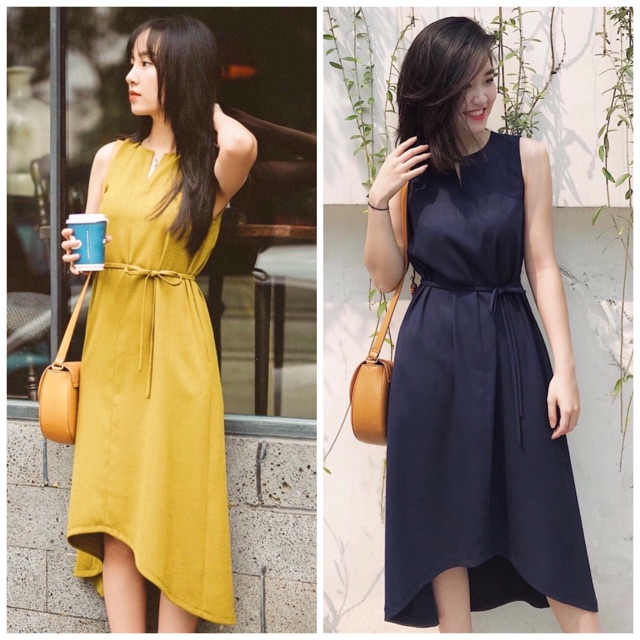 Đầm suông lệch tà 2 màu