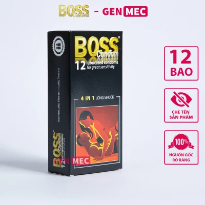 Bao cao su BOSS 4in1 Gân Gai Kéo dài thời gian quan hệ - BCS Boss Hộp 12 bao - GenMec