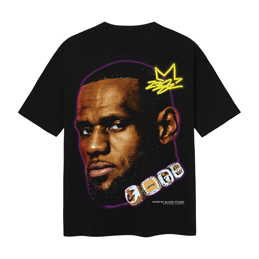 Blank | áo thun lebron james tay lỡ unisex - đen/trắng cổ tròn luck
