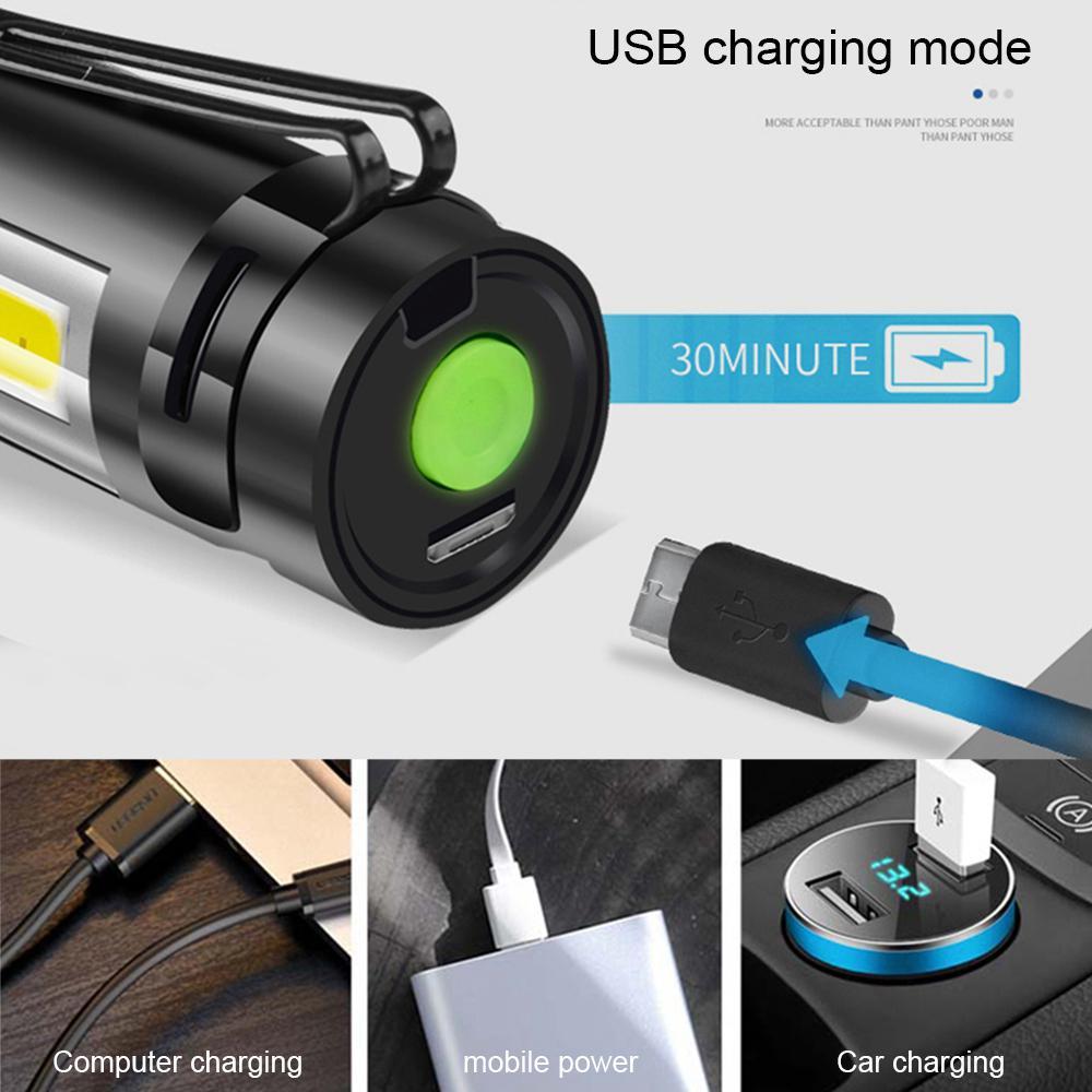 Super Bright Rechargeable Flashlight with Zoom Xpe+Cob Light