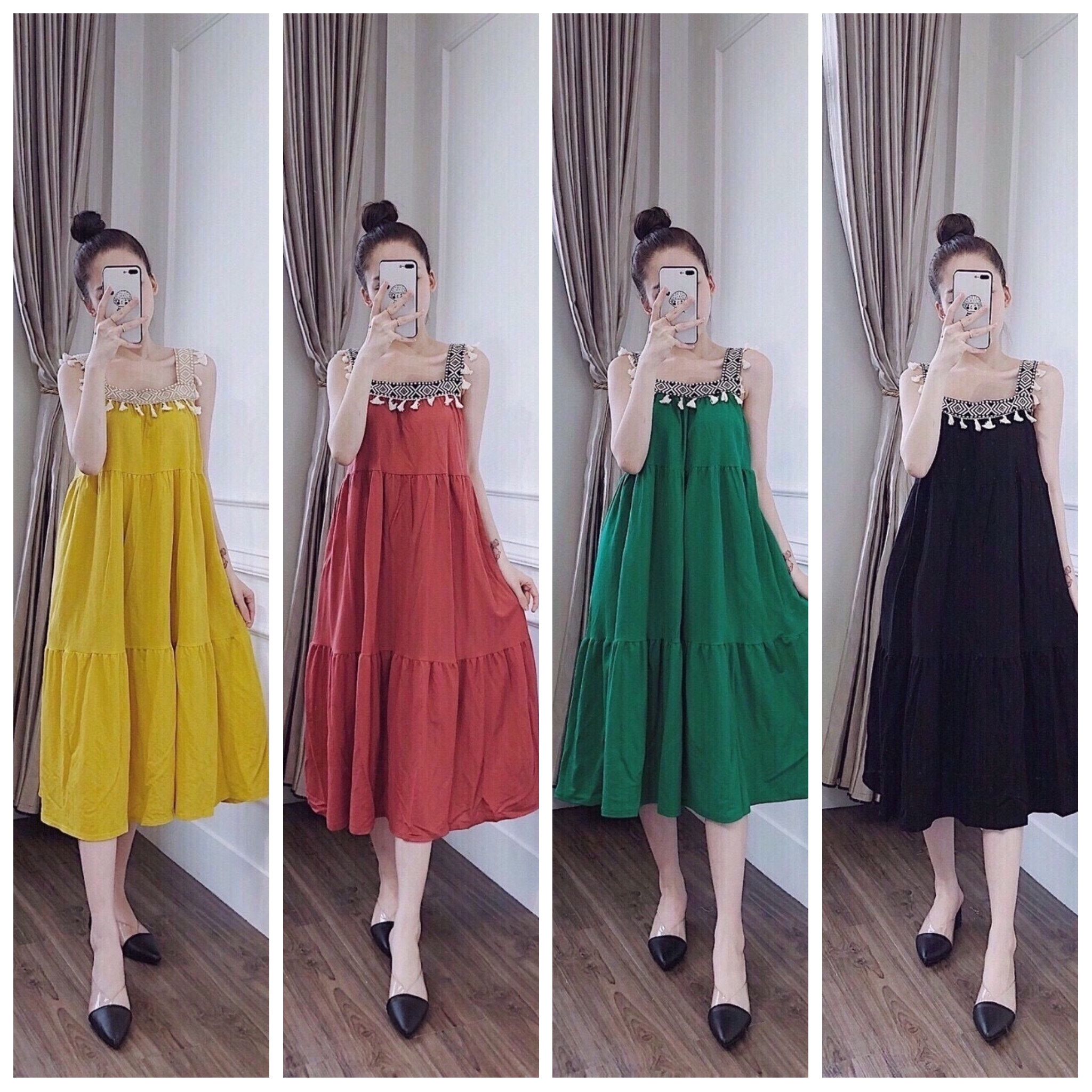 váy bầu, đầm bầu 2 dây thổ cẩm hàng Hót-Hít