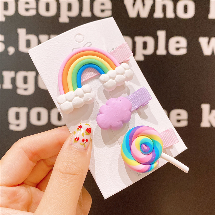 Set 3 kẹp tóc cầu vồng kẹo mút xinh xắn dễ thương phong cách Hàn Quốc cho bé yêu