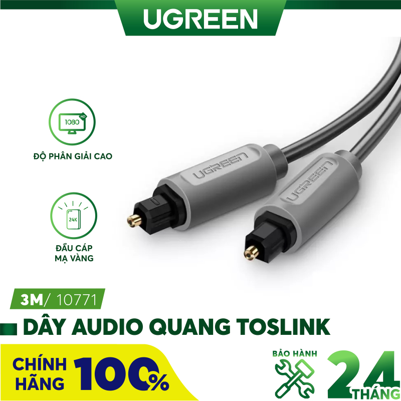 Bảng giá Dây audio quang Toslink truyền tải tín hiệu âm thanh với độ phân giải cực cao Hỗ trợ âm thanh Dolby Digital (5.17.1) AC3; DTS UGREEN AV122 - Hãng phân phối chính thức Phong Vũ