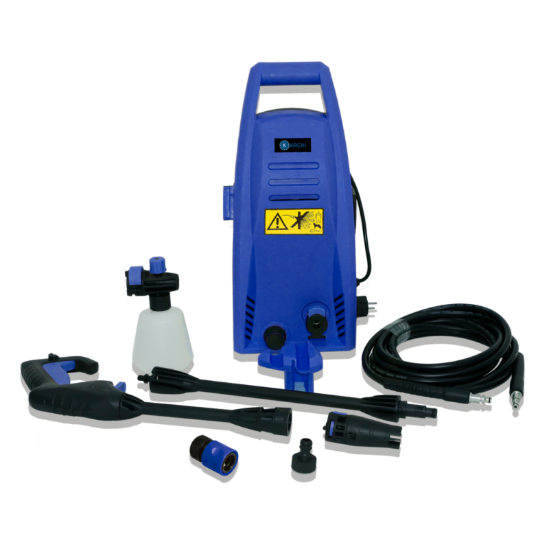 Máy xịt rửa xe cao áp Kachi mk192 1200w, có thiết kế nhỏ gọn, có bánh xe nên dễ dàng di chuyển đến mọi nơi, các tia nước áp lực cao giúp vệ sinh mọi vết bẩn bám trên xe