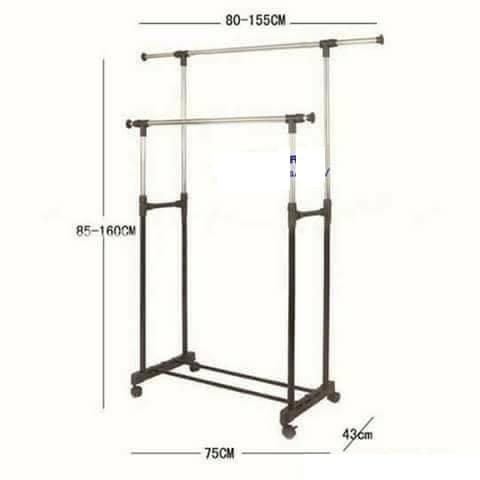 GIÁ TREO, PHƠI QUẦN ÁO 2 TẦNG BẰNG INOX, CÂY PHƠI QUẦN ÁO TRONG NHÀ, NGOÀI TRỜI, THIẾT KẾ BÁNH XE DI CHUYỂN TIỆN DỤNG, DÙNG CHO GIA ĐÌNH, CỬA HÀNG,...