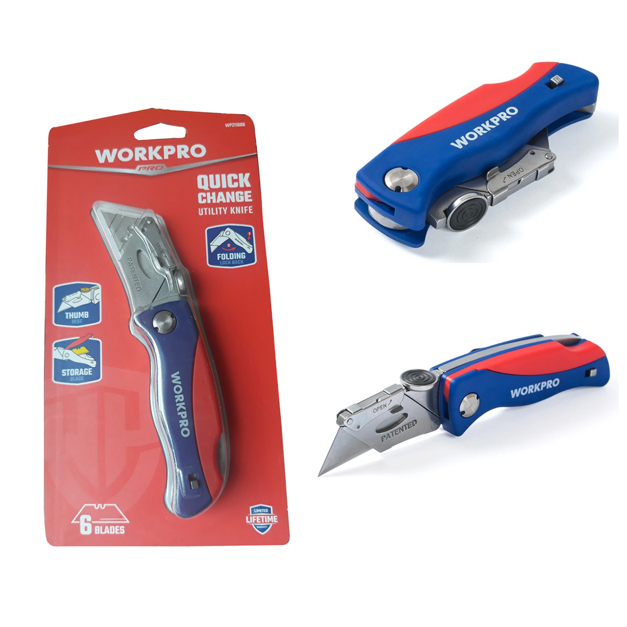 Dụng cụ rọc cáp cán nhựa Workpro WP211006 kèm 6 lưỡi dao
