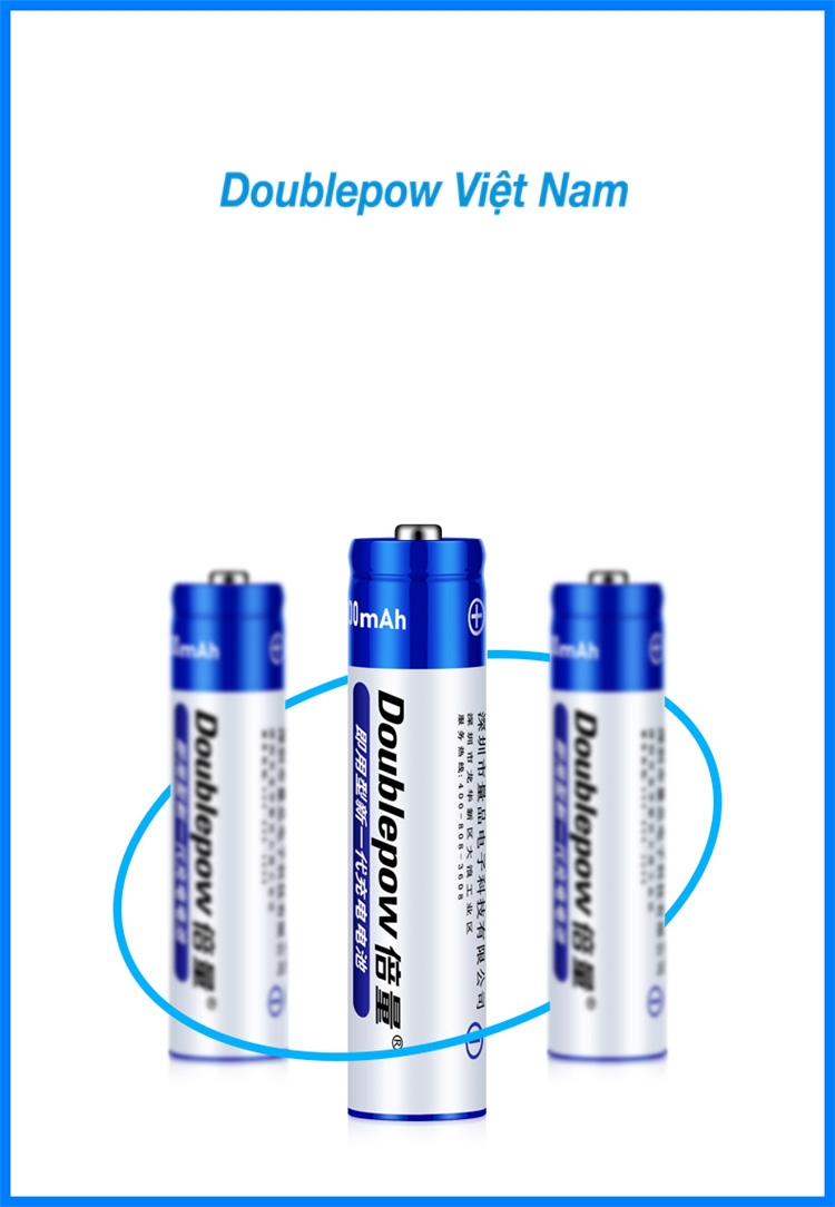 Bộ 8 pin sạc AAA 900mAh Doublepow - Pin đũa sạc AAA - Pin 3A Cho remote điểu khiển tivi, điều hòa, quạt, và các thiết bị điện tử