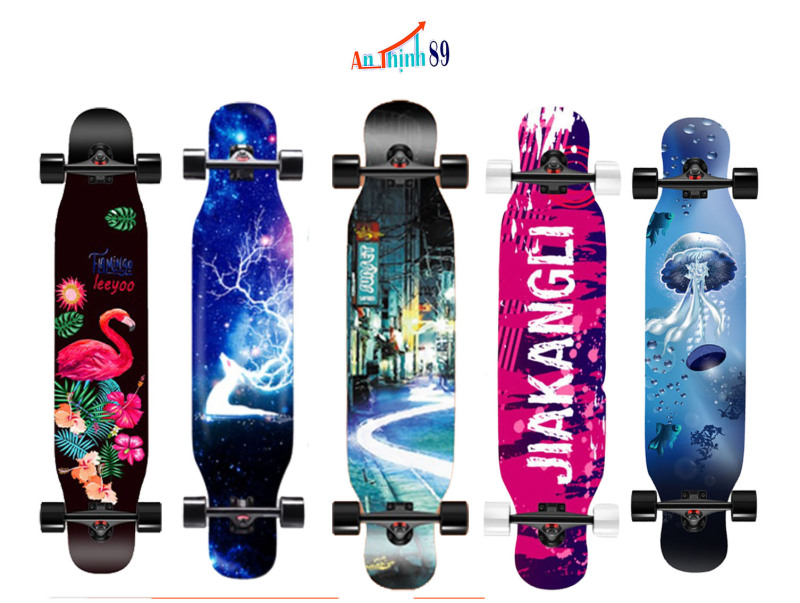 Ván trượt LONGBOARD, ván trượt dài size 107 cm dành cho nữ biểu diễn nhảy múa, ván trượt mặt nhám mặt hình nhiều họa tiết vật liệu gỗ cao cấp