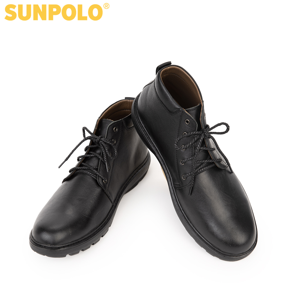 SUNPOLO Men's Business Style Ankle Boots Chunky Leather Boot05