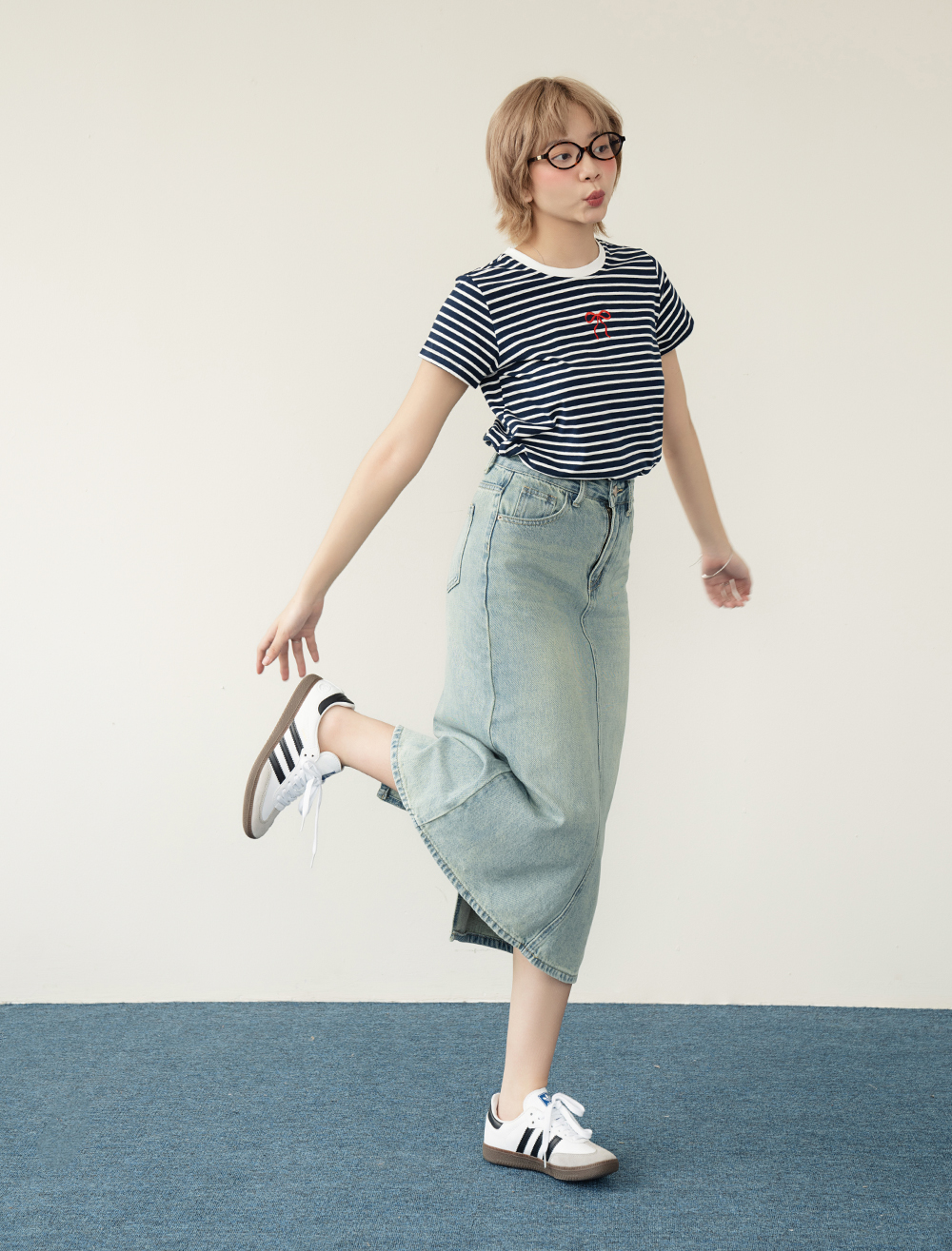 BLEUBIRD Áo phông cotton kẻ ngang Stripe Tee