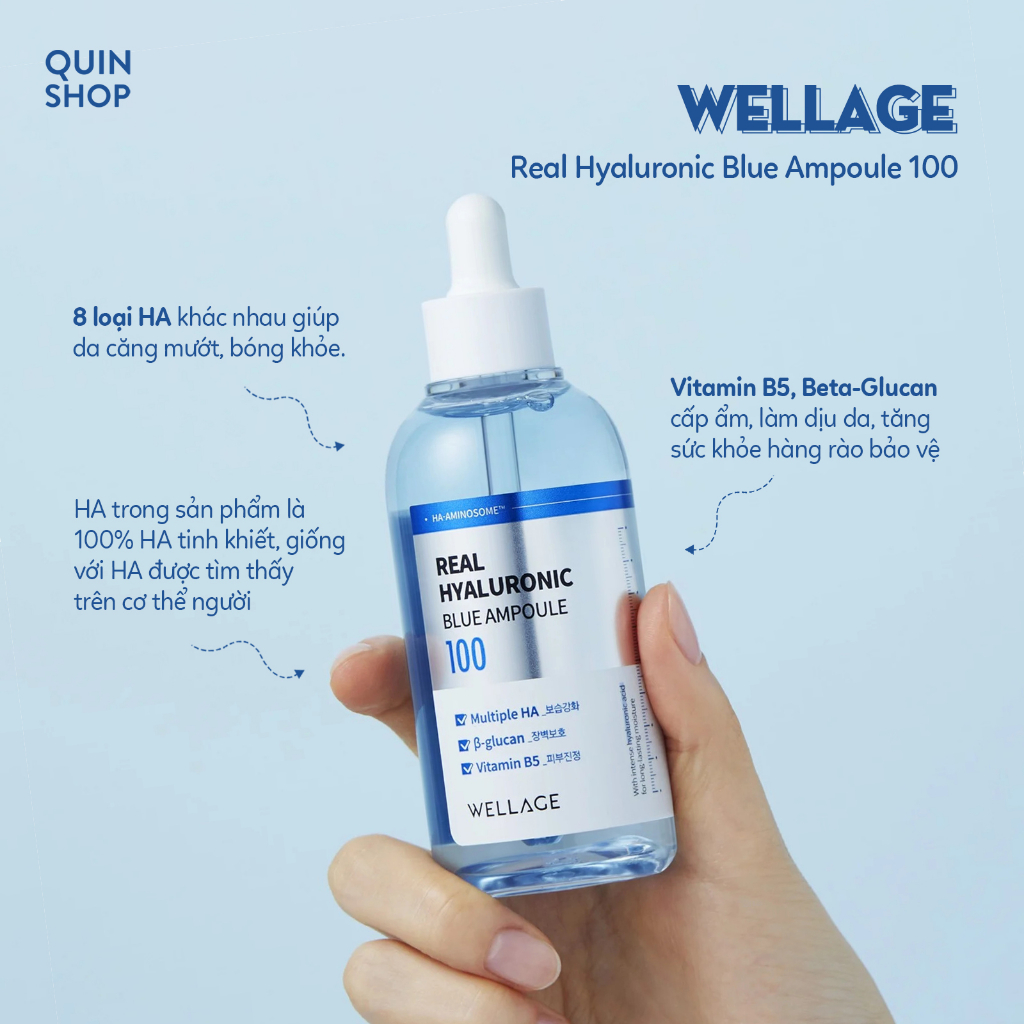 Tinh Chất Cấp Ẩm, Dịu Da Wellage Real Hyaluronic Blue Ampoule 100