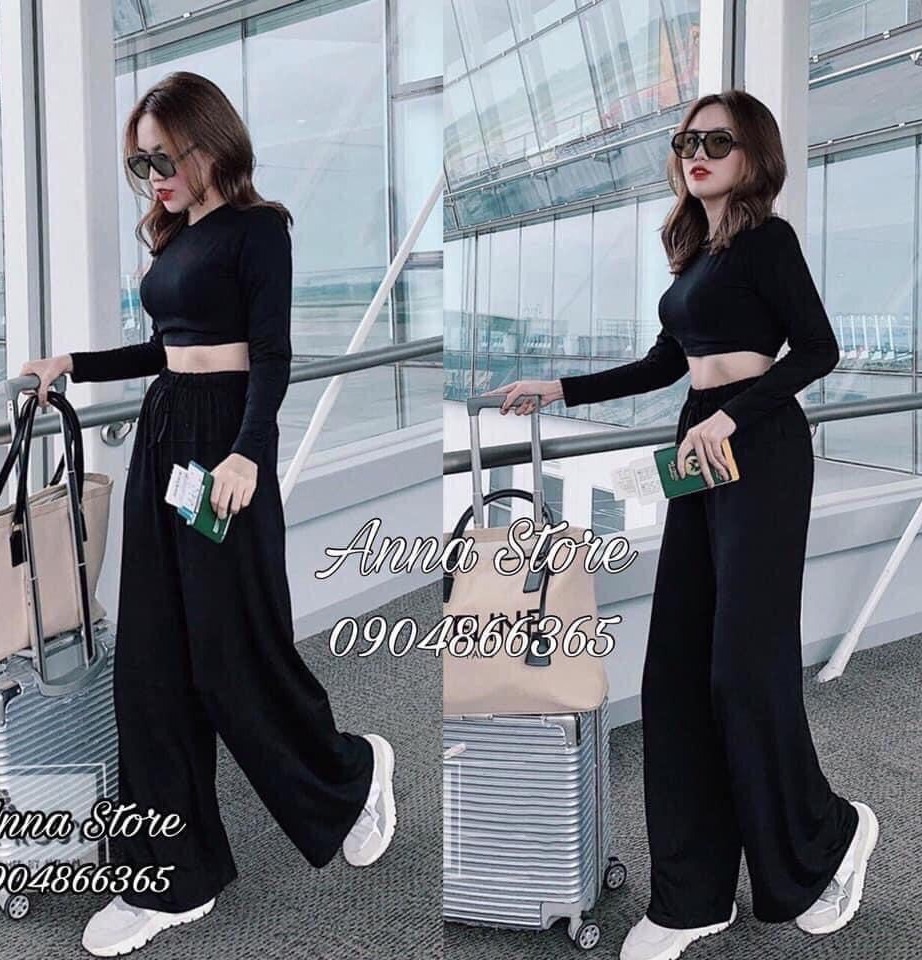 Set Bộ Quần Ống Rộng Áo Tay Dài Trẻ Trung Năng Đông