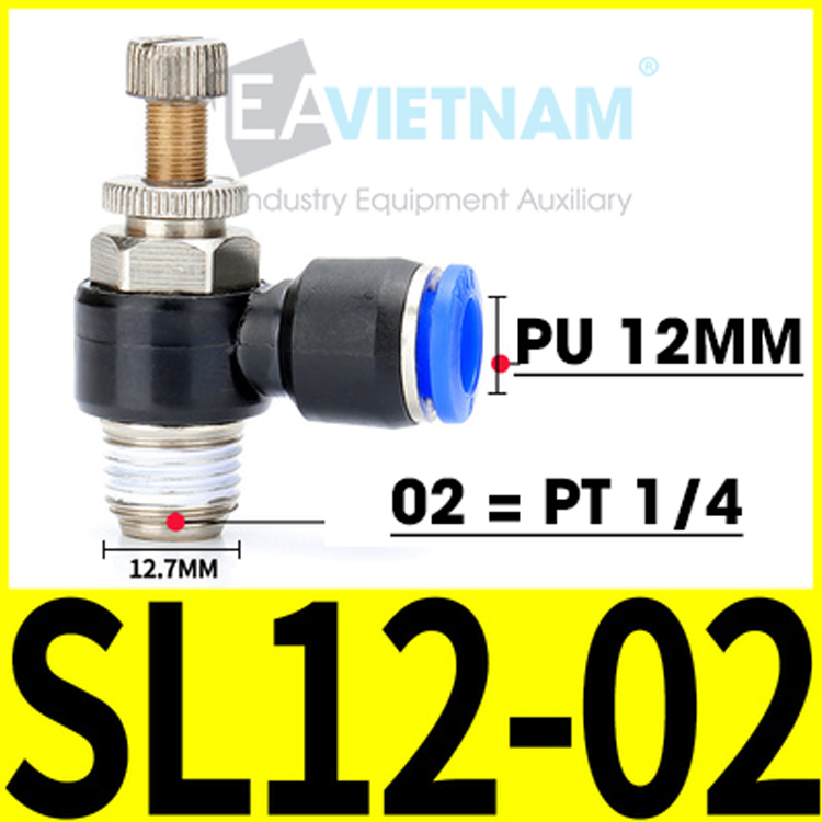 Van tiết lưu điều chỉnh khí nén sl 12 - 02 g1/4 ren 13mm sl12-02