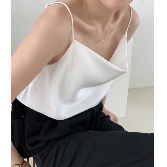 Áo lụa 2 dây nữ cổ đổ thiết kế cao cấp lụa satin ngoc trai