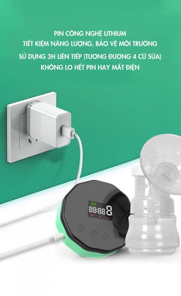 [Sạc Pin Tiện Lợi]Máy Hút Sữa Điện Đôi ROZABI Basic Plus (Massage Êm Ái-Hút Kiệt Sữa-Bảo Hành 1 Năm)