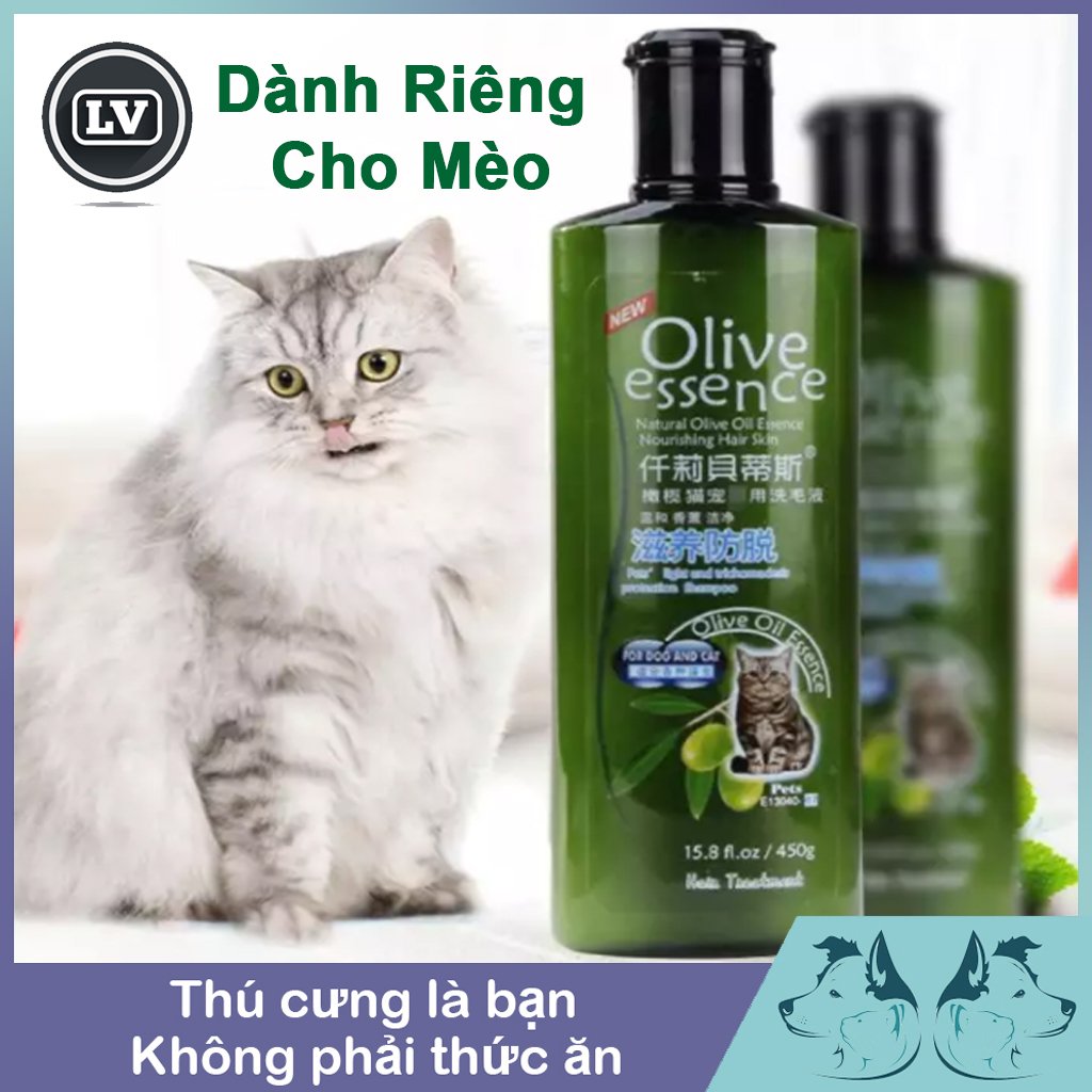 Sữa tắm mèo tinh dầu ô liu OLIVE dành riêng cho mèo - Dầu tắm chó mèo 450ml