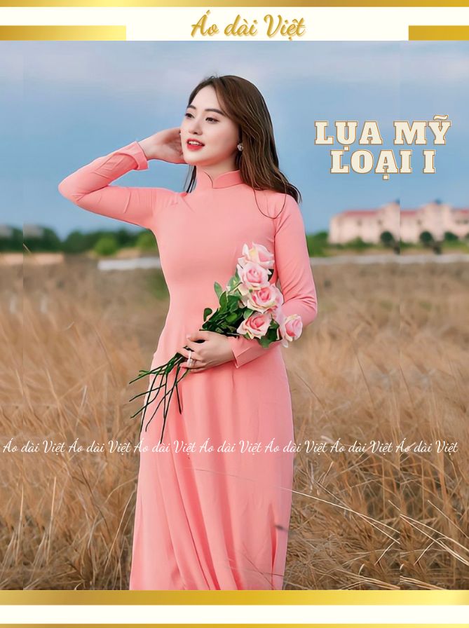 Áo dài màu hồng cam trơn truyền thống may sẵn lụa mỹ cao cấp