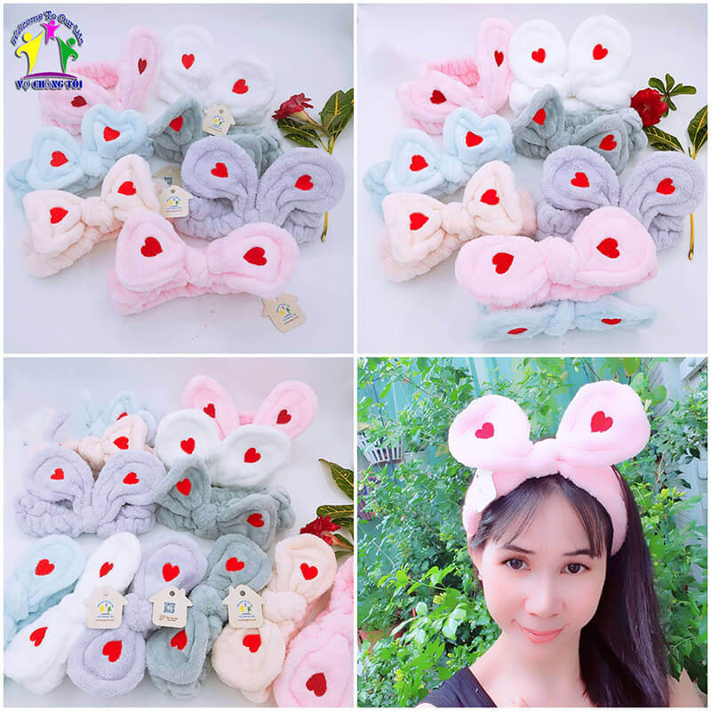 Băng đô nữ skincare, phụ kiện nữ make up, cài tóc nữ trang điểm, bờm tóc nam rửa mặt, nơ cài tóc cho bé gái cute, tai thỏ tim siêu đẹp - thương hiệu Vợ Chồng Tôi