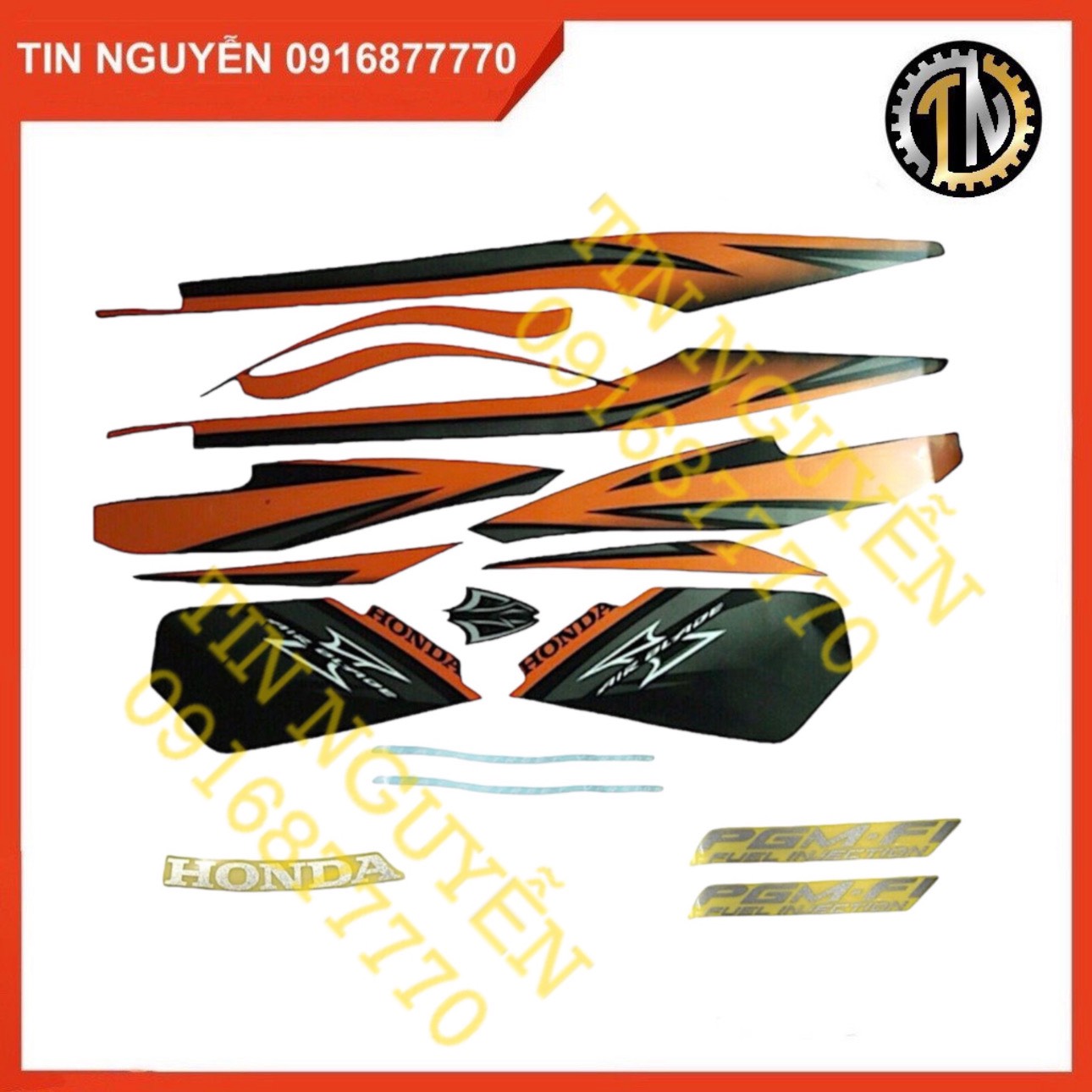 Bộ tem xe AB Thái màu đen cam chính hãng Honda