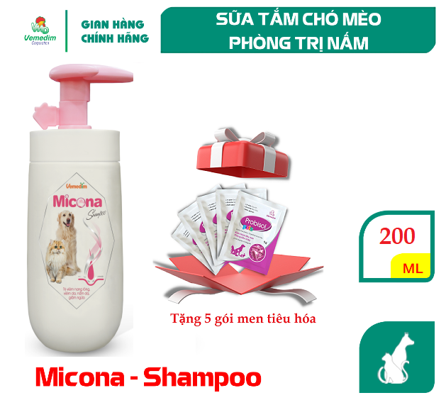 "Hoàn tiền đến 10%" Vemedim Micona Shampoo sữa tắm chó mèo khi nấm da, viêm da, chai 200ml/chai 120ml