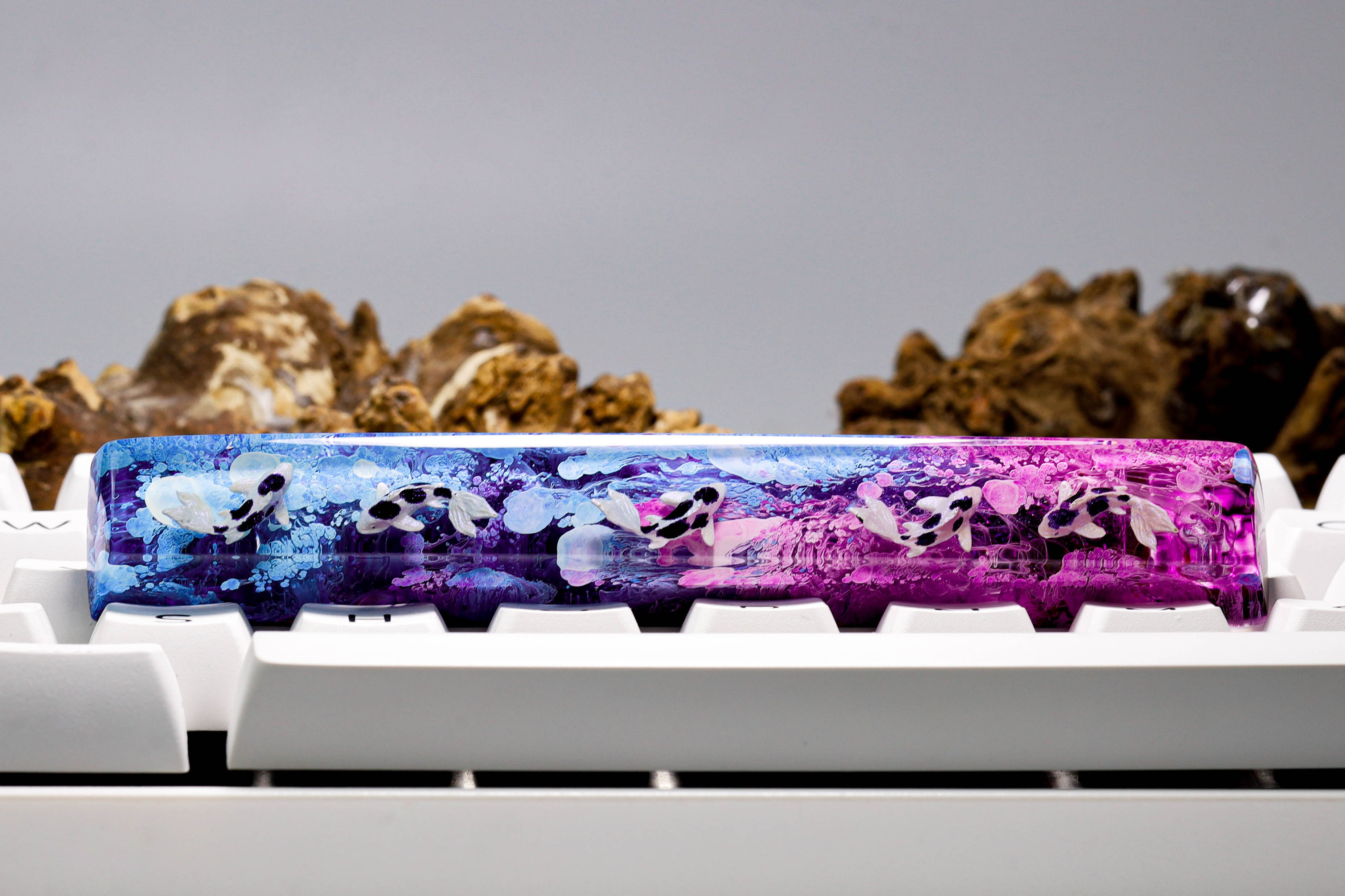 Keycap spacebar cá koi tím xanh, nút bàn phím cá koi đẹp, OEM profile